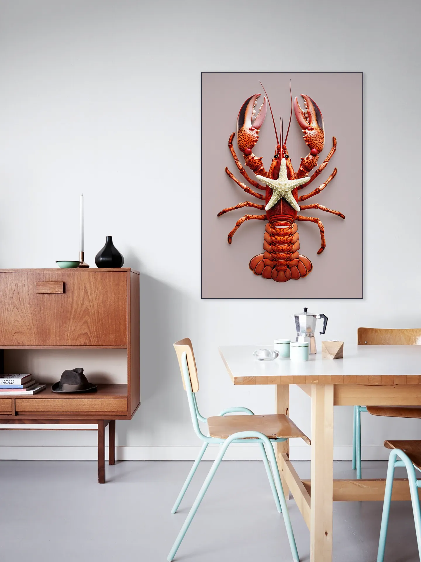 Red Lobster with Starfish - Pastel Pink