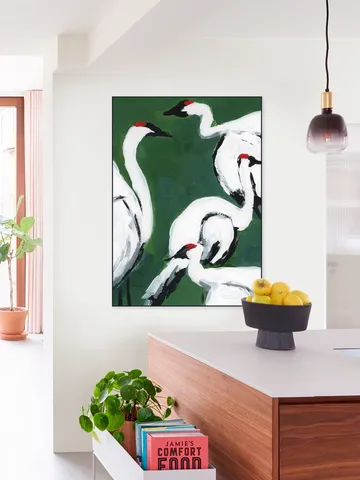 Cranes on Dark Green
