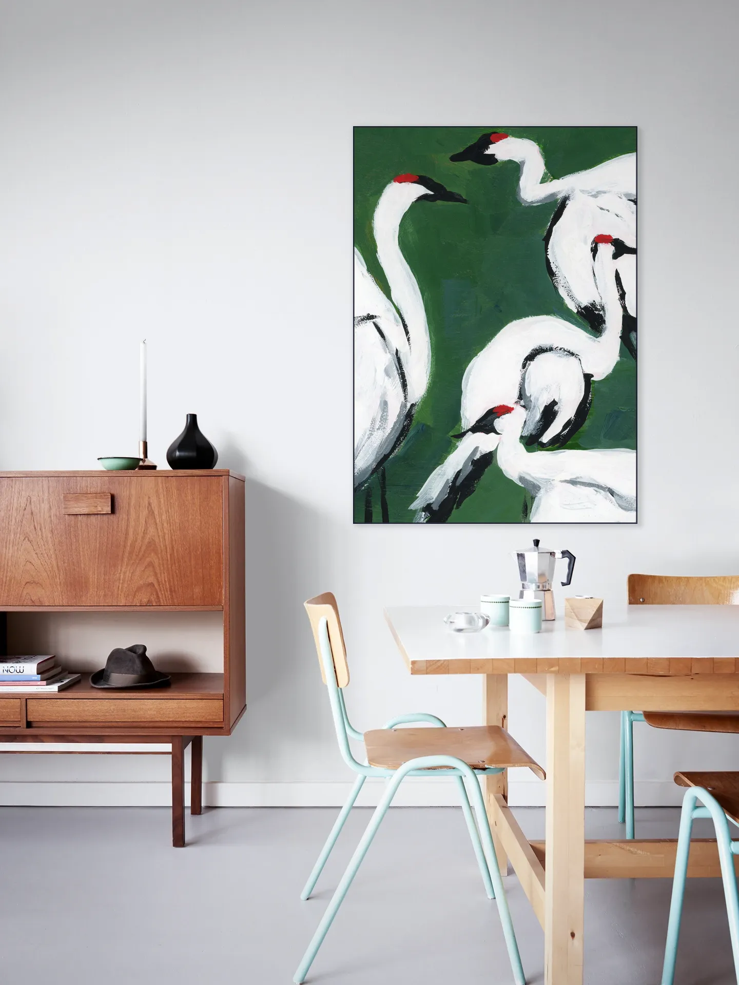 Cranes on Dark Green