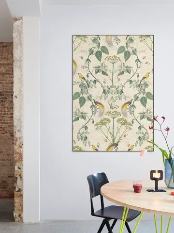 Vintage Floral damask & garden Birds - cream
