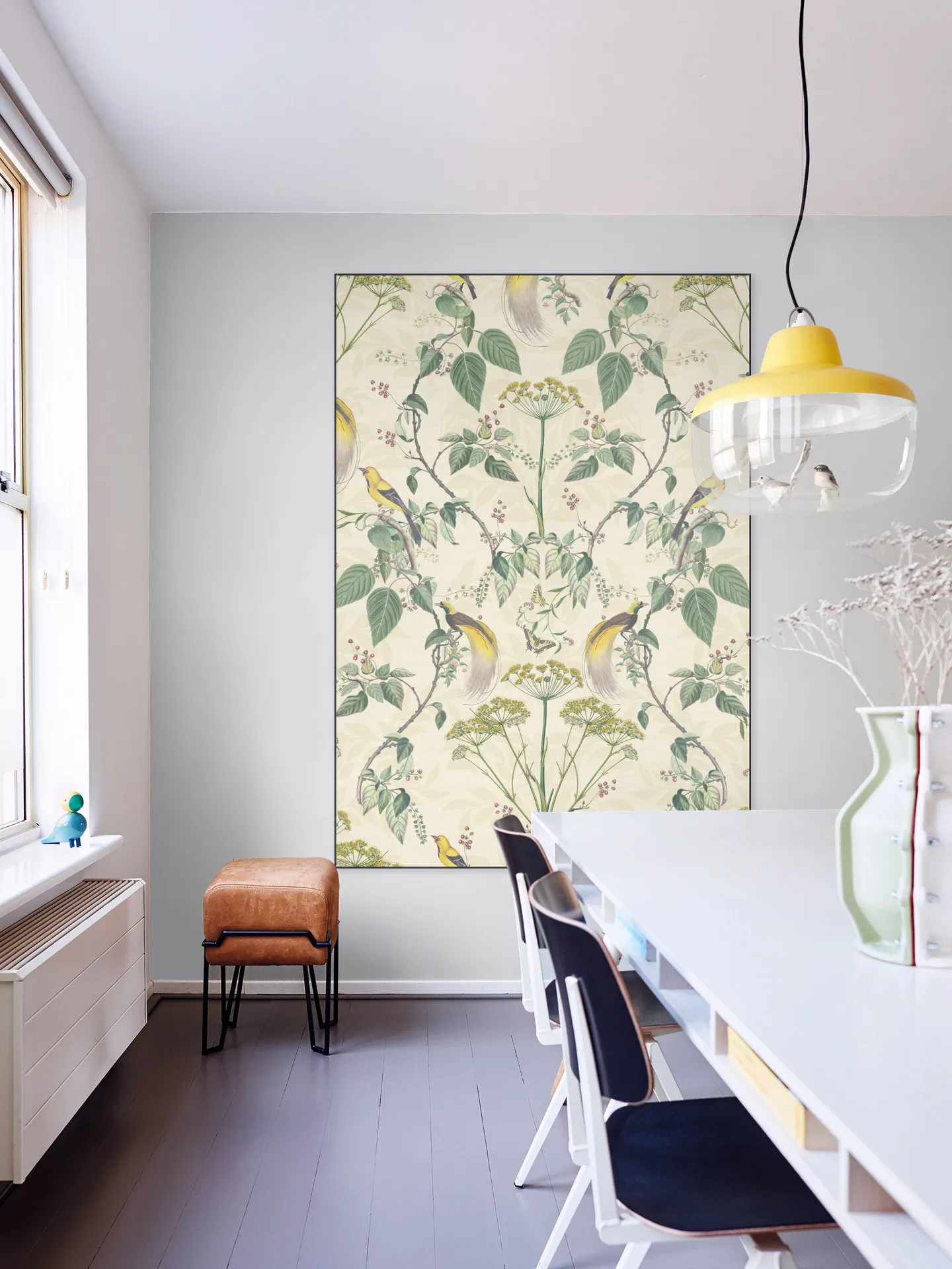 Vintage Floral damask & garden Birds - cream