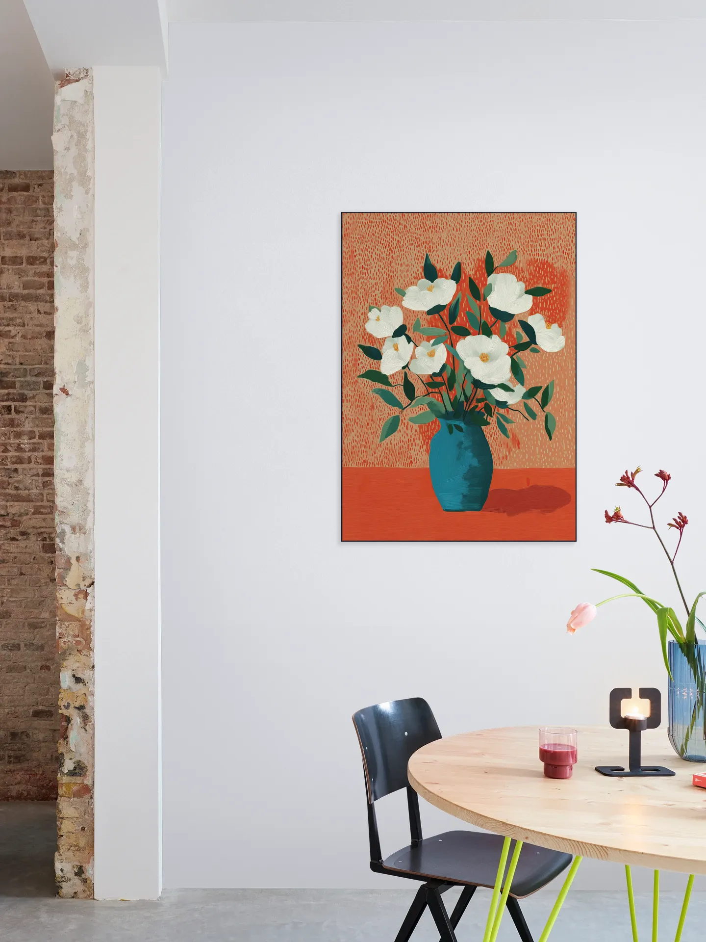 White Blossoms in Blue Vase