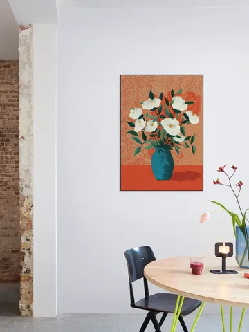 White Blossoms in Blue Vase
