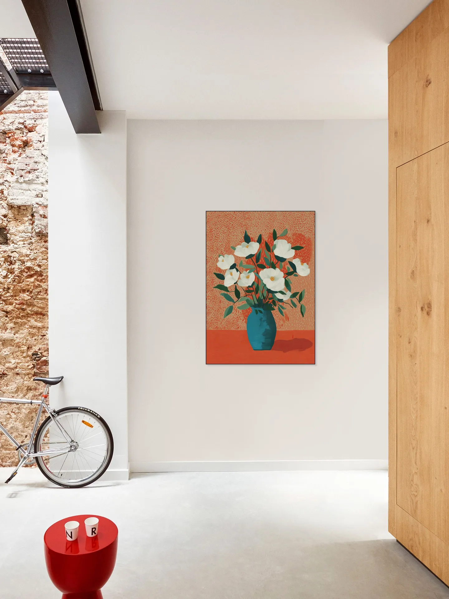 White Blossoms in Blue Vase