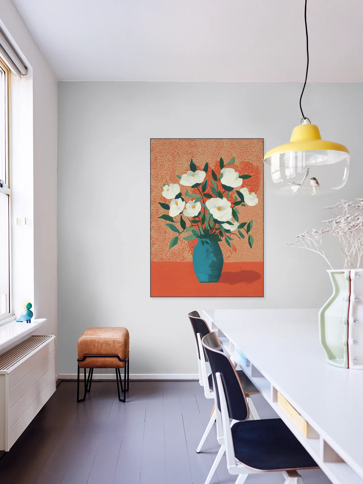 White Blossoms in Blue Vase