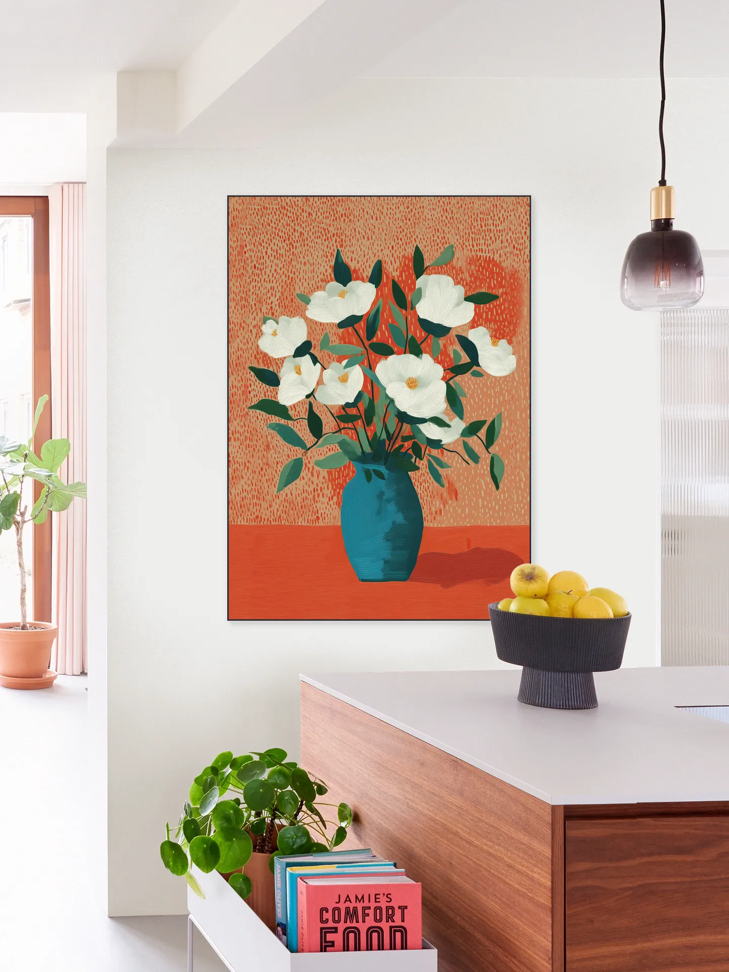 White Blossoms in Blue Vase