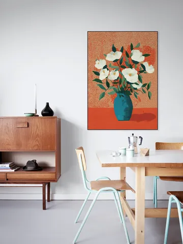 White Blossoms in Blue Vase