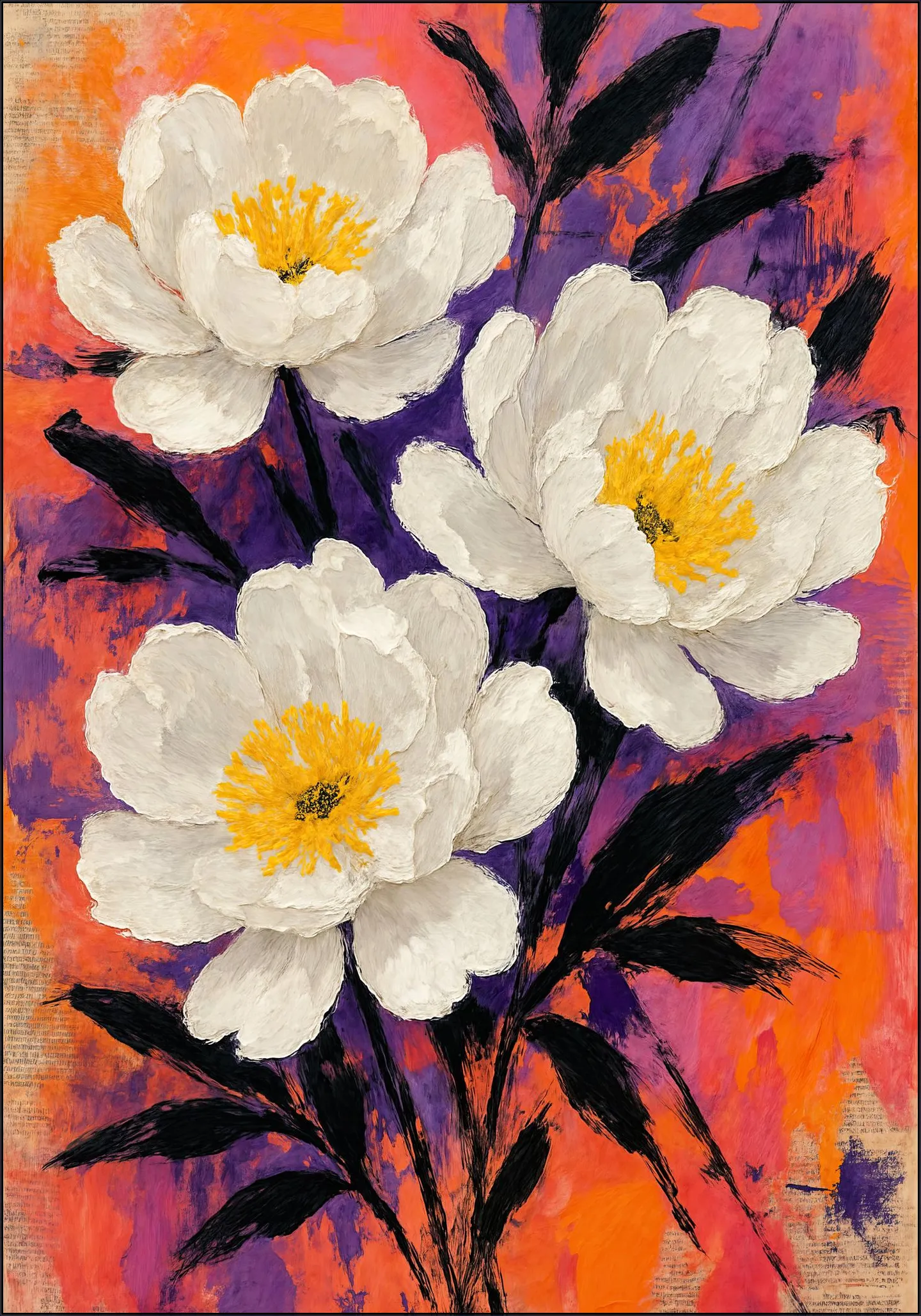 White Peonies on Old Newspaper
