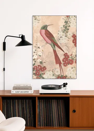 Japanese Floral Blossom And Red Tropical Bird