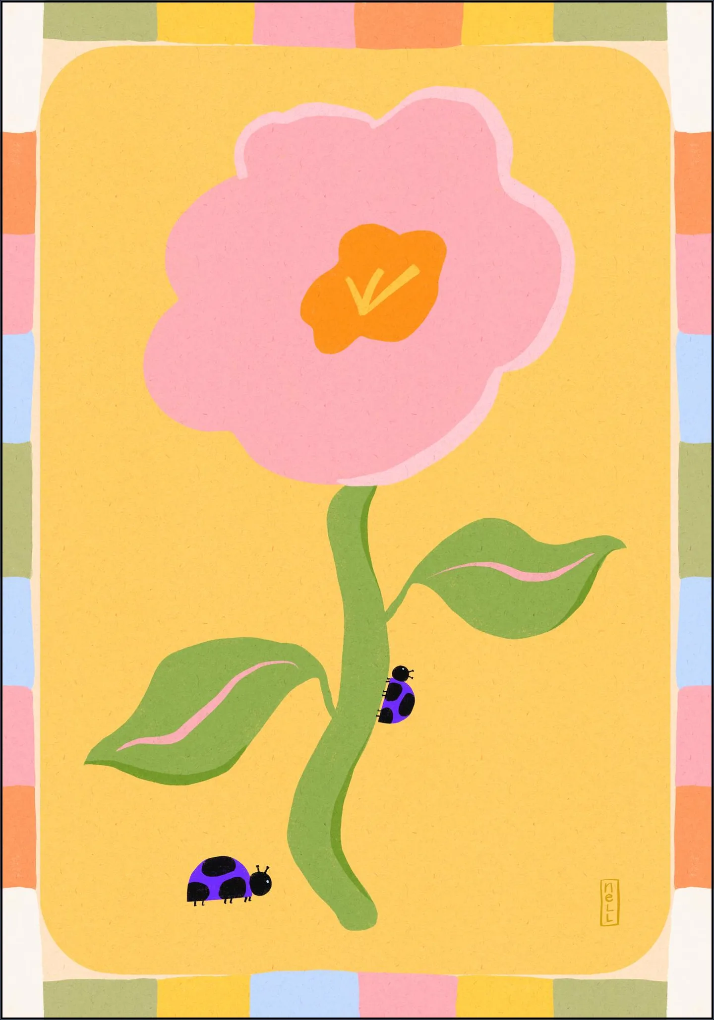 Retro Floral Daisy with Ladybirds