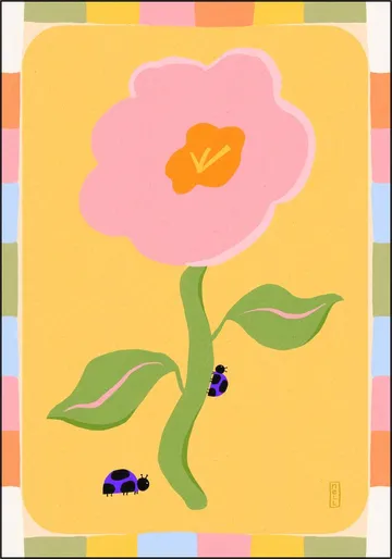 Retro Floral Daisy with Ladybirds