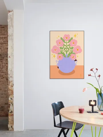 Pink Retro Flowers in a Vase Illustration