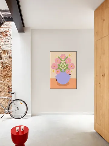 Pink Retro Flowers in a Vase Illustration
