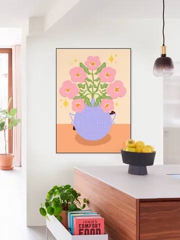 Pink Retro Flowers in a Vase Illustration