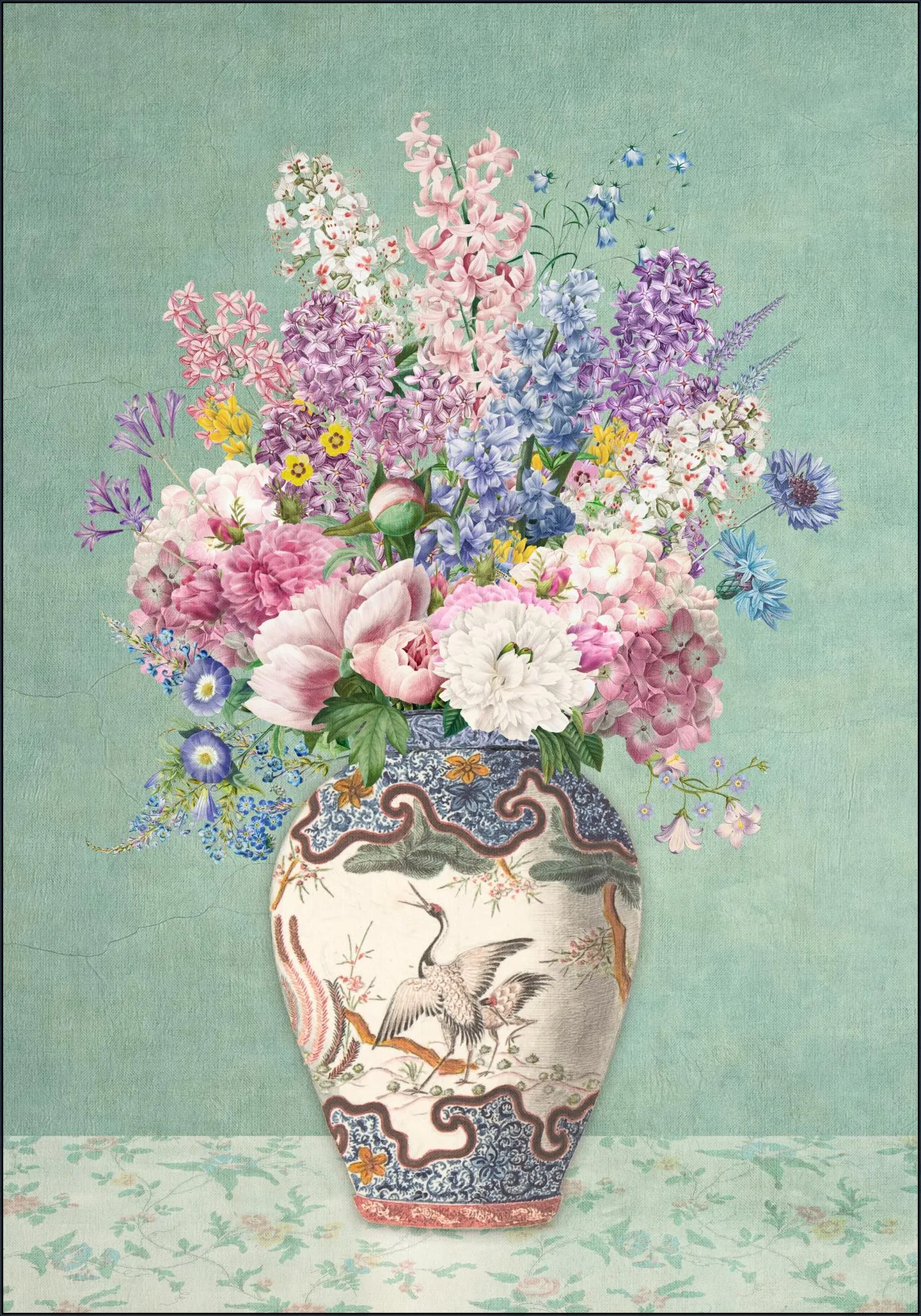 Vintage Floral Chinoiserie Vase