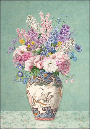 Vintage Floral Chinoiserie Vase