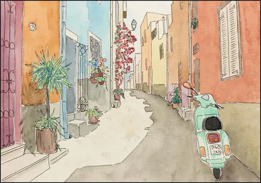 Scooter in Mediterranean Street 