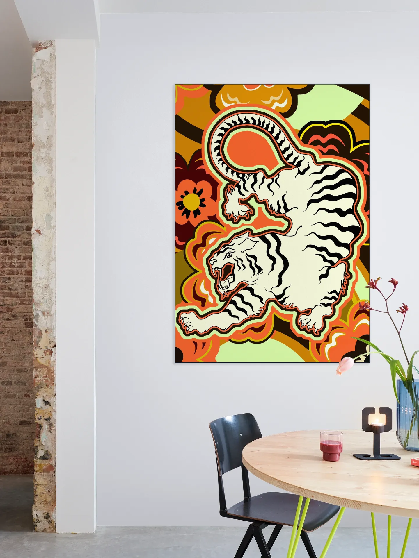 White Tiger Japanese Flowers Ochre Orange