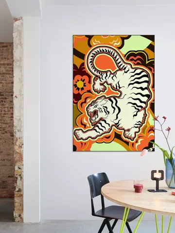 White Tiger Japanese Flowers Ochre Orange