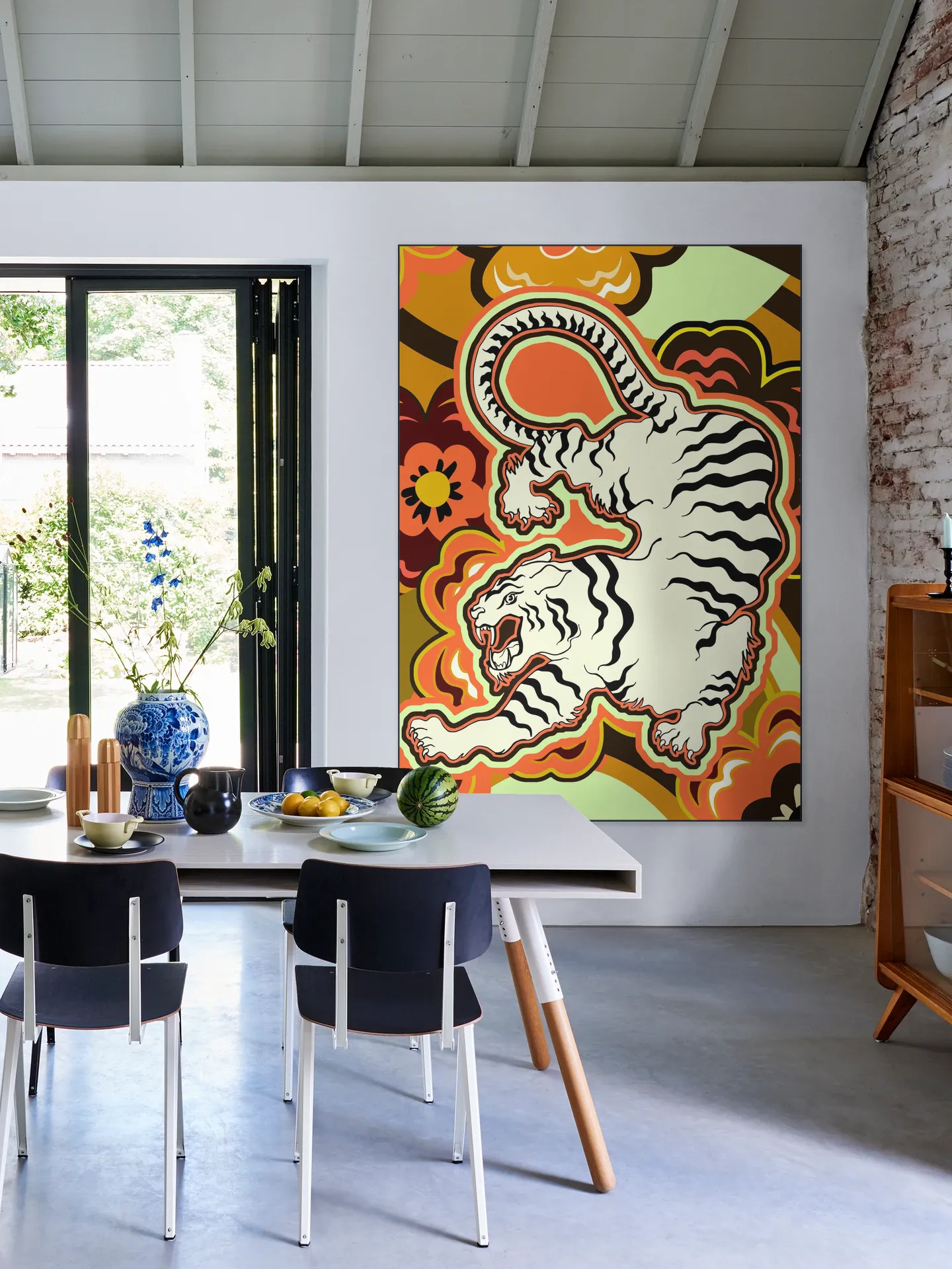 White Tiger Japanese Flowers Ochre Orange