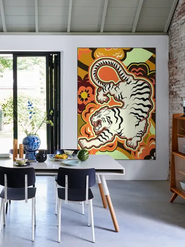 White Tiger Japanese Flowers Ochre Orange