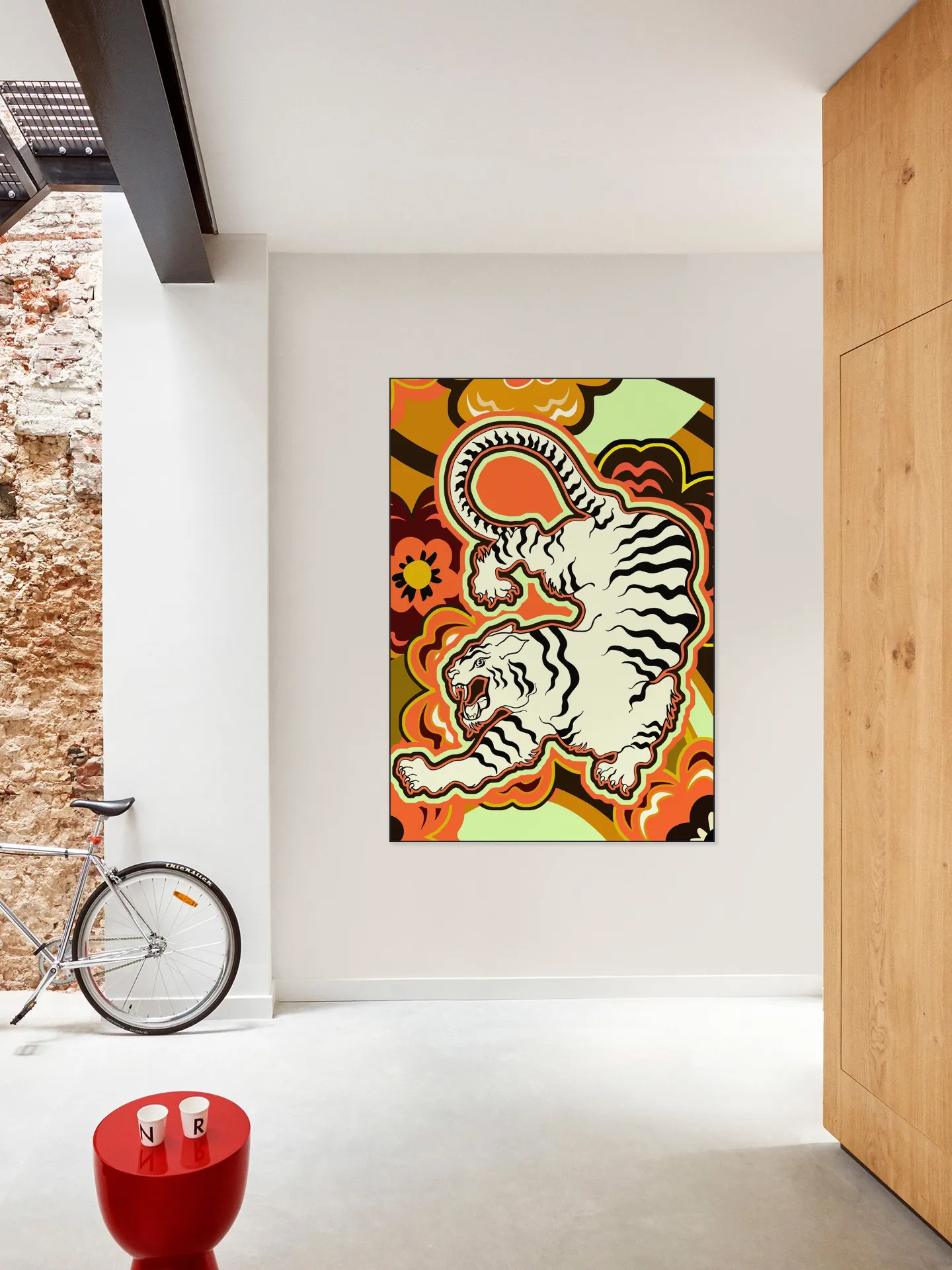 White Tiger Japanese Flowers Ochre Orange