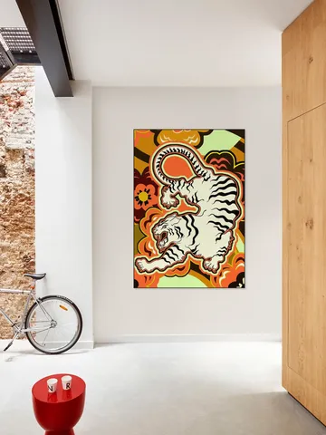 White Tiger Japanese Flowers Ochre Orange