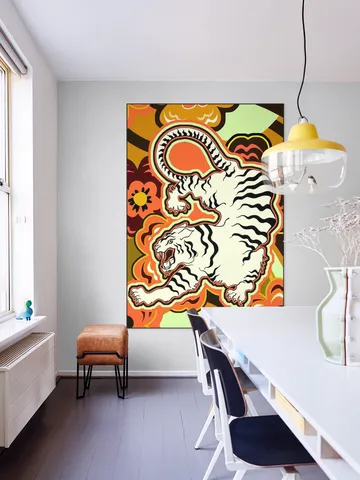 White Tiger Japanese Flowers Ochre Orange