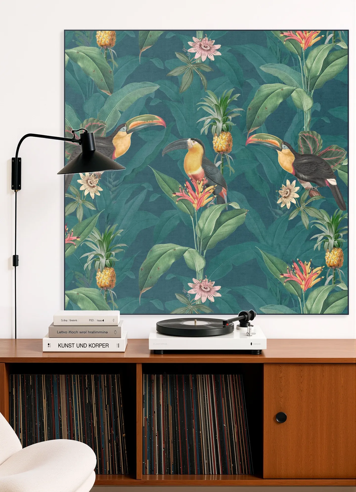 Tropical vintage toucan and pineapples