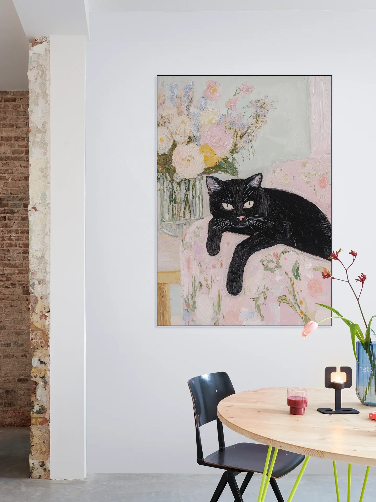 Black Cat Floral Charm