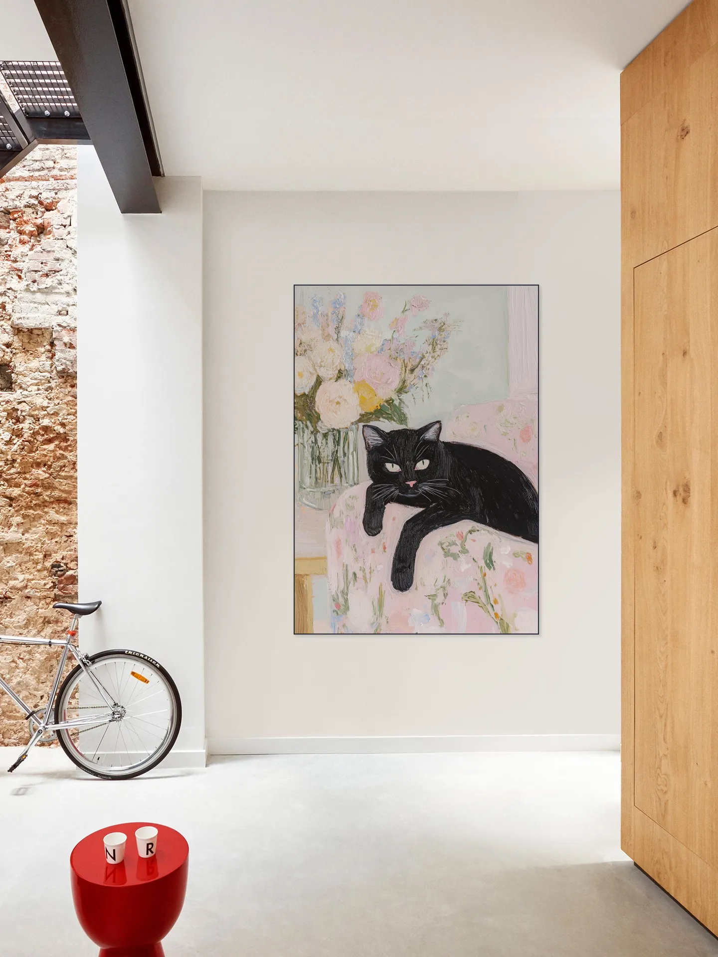 Black Cat Floral Charm