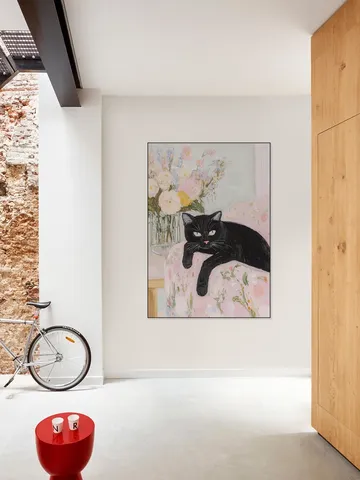 Black Cat Floral Charm