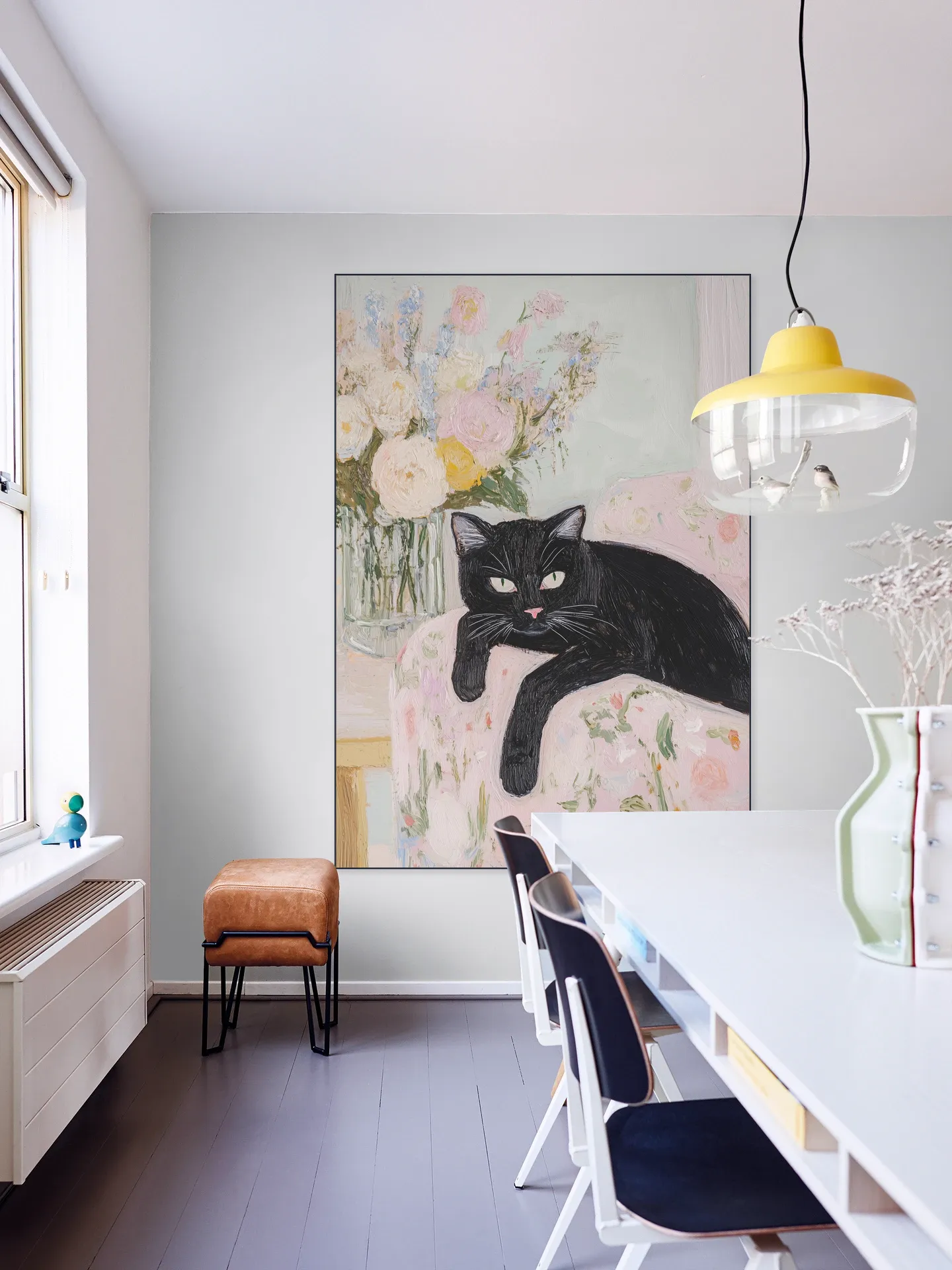 Black Cat Floral Charm
