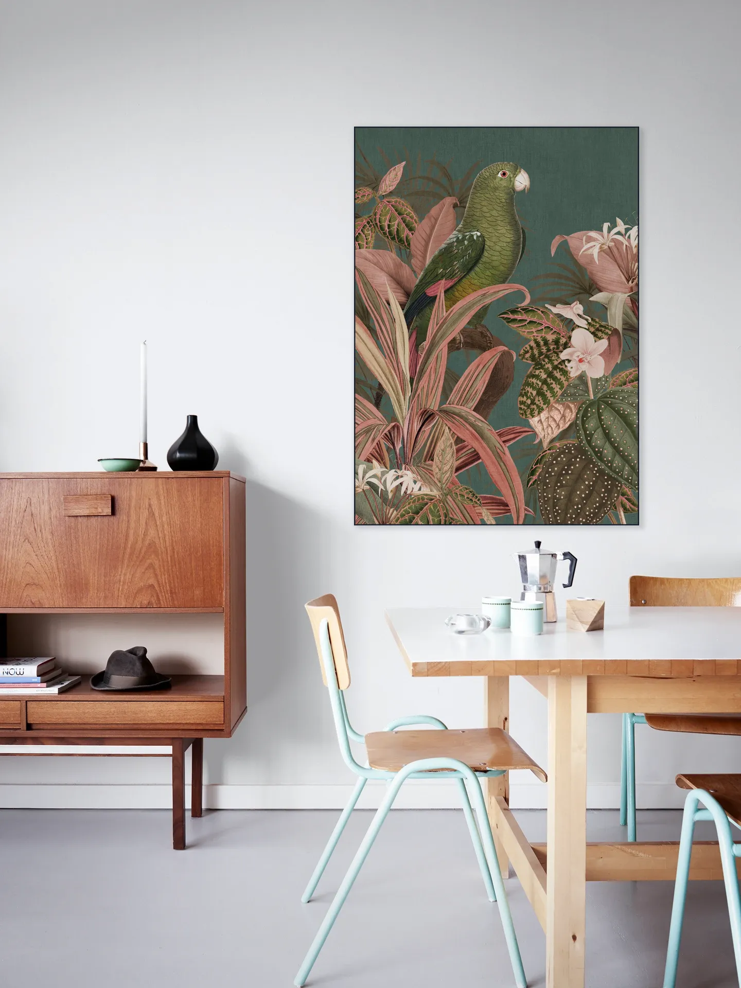 Green Parrot and Pink Jungle