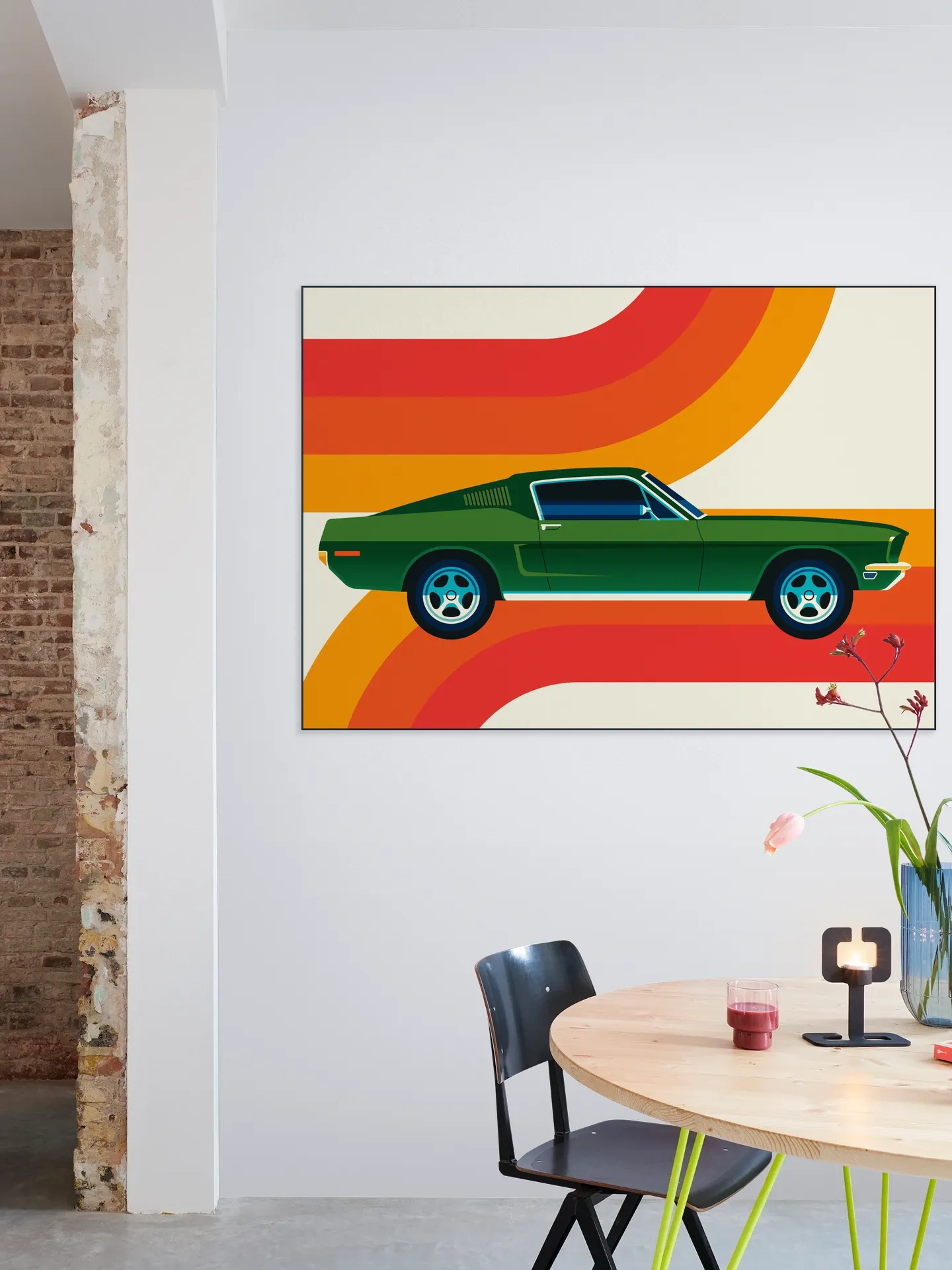 Green Vintage Sports Car with Stripes