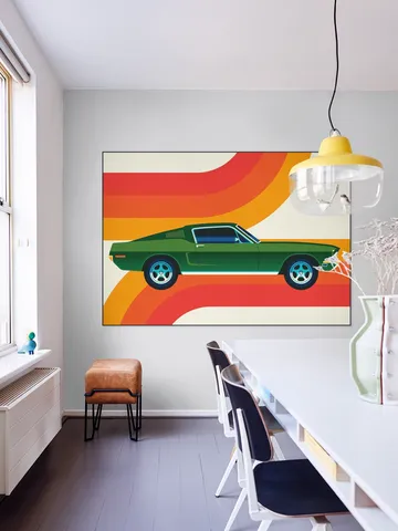 Green Vintage Sports Car with Stripes