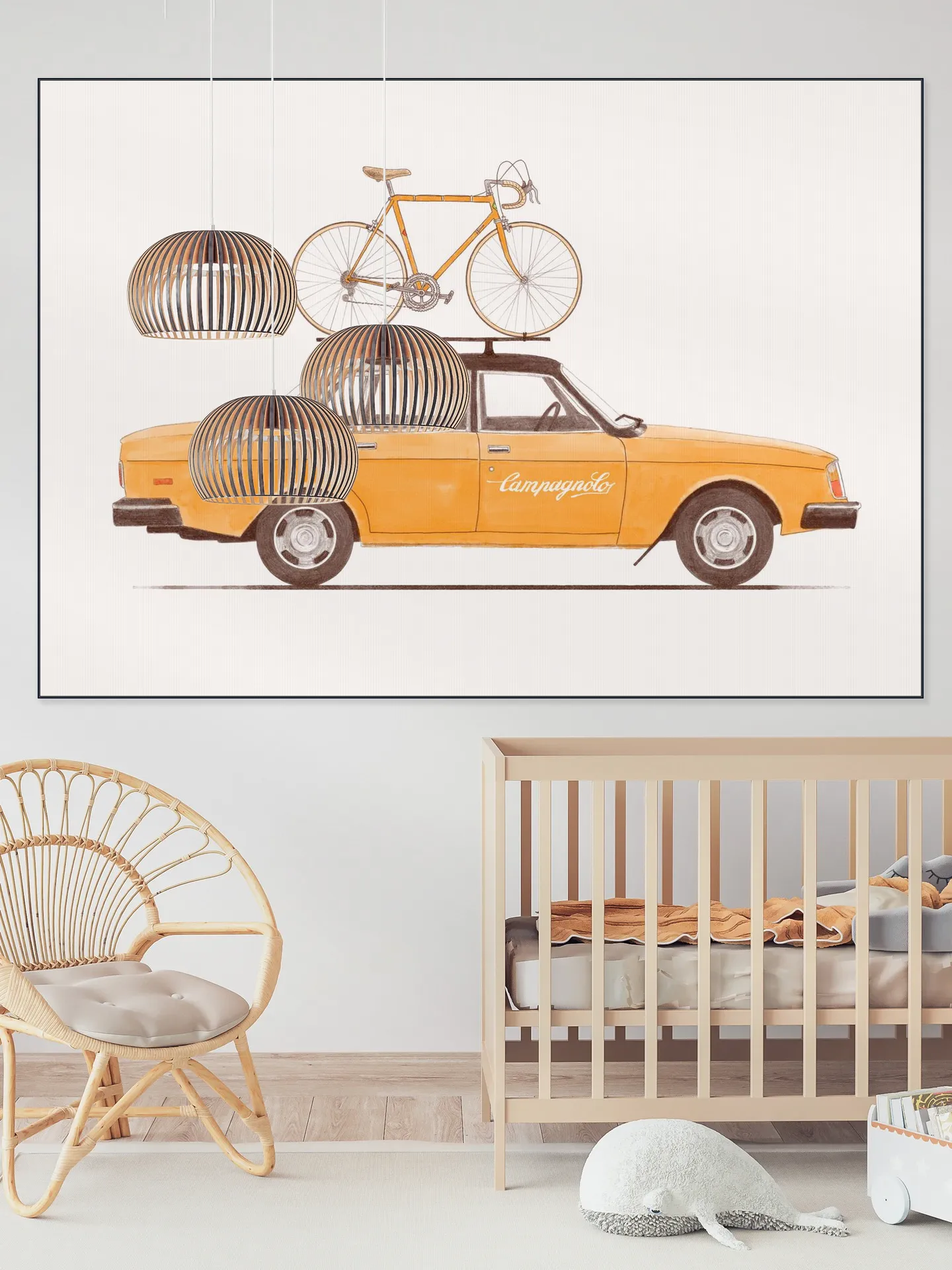 Yellow Vintage Car with Race Bike
