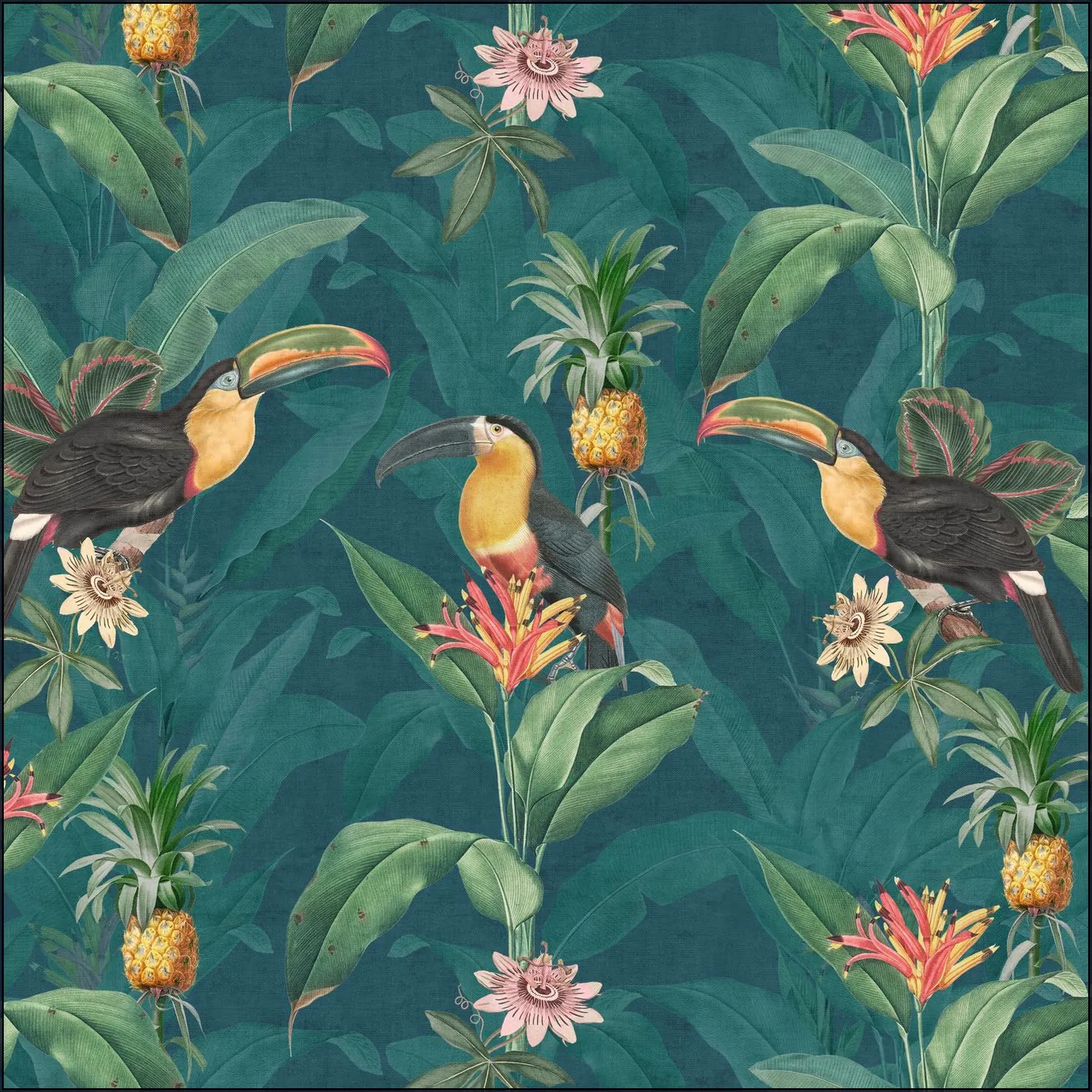Tropical vintage toucan and pineapples
