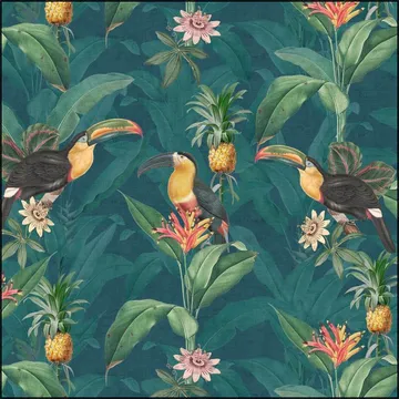 Tropical vintage toucan and pineapples