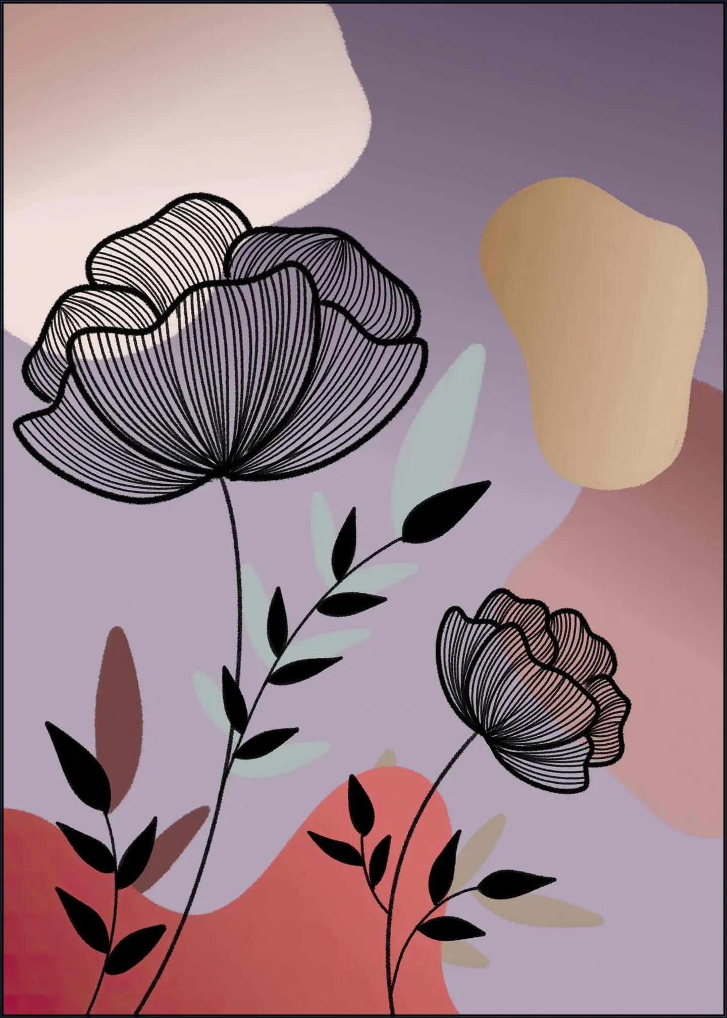 Black Line Art Flower