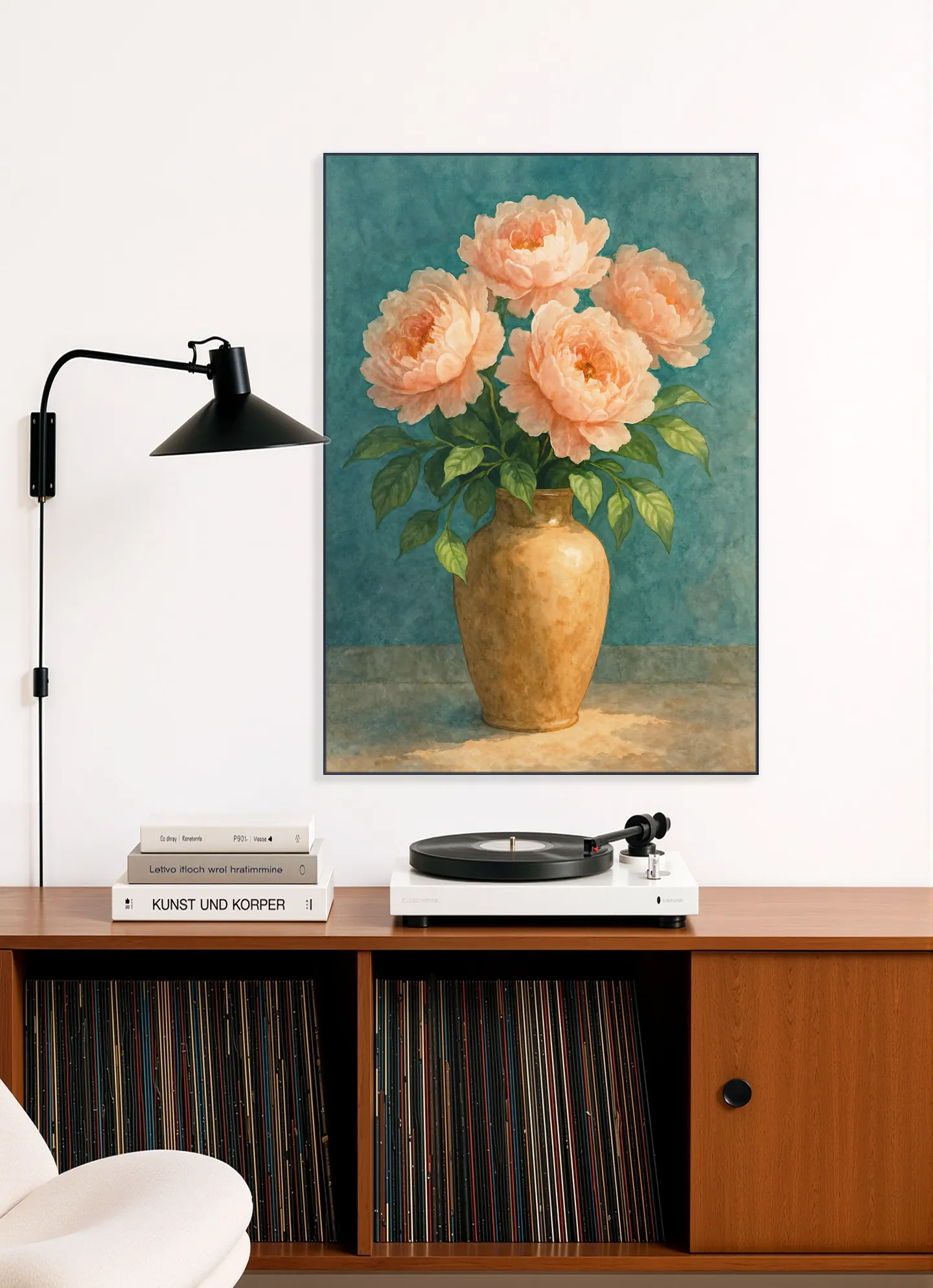 Earthenware Vase with Pink Peonies