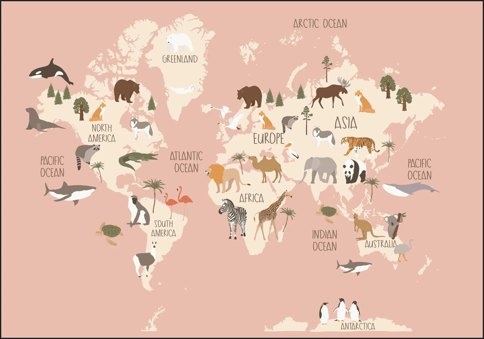 Nursery World Map (Pink)