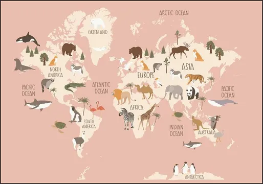 Nursery World Map (Pink)