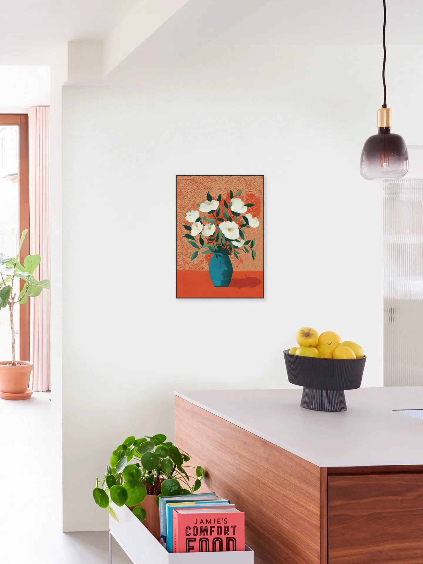 White Blossoms in Blue Vase