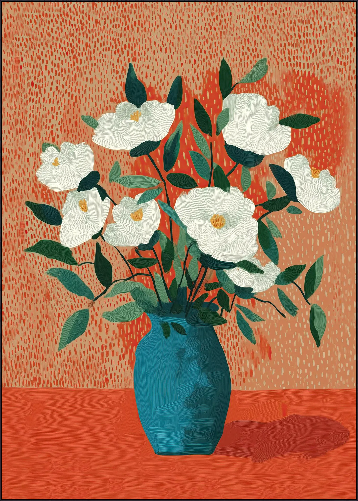 White Blossoms in Blue Vase