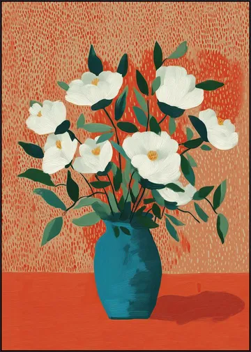 White Blossoms in Blue Vase