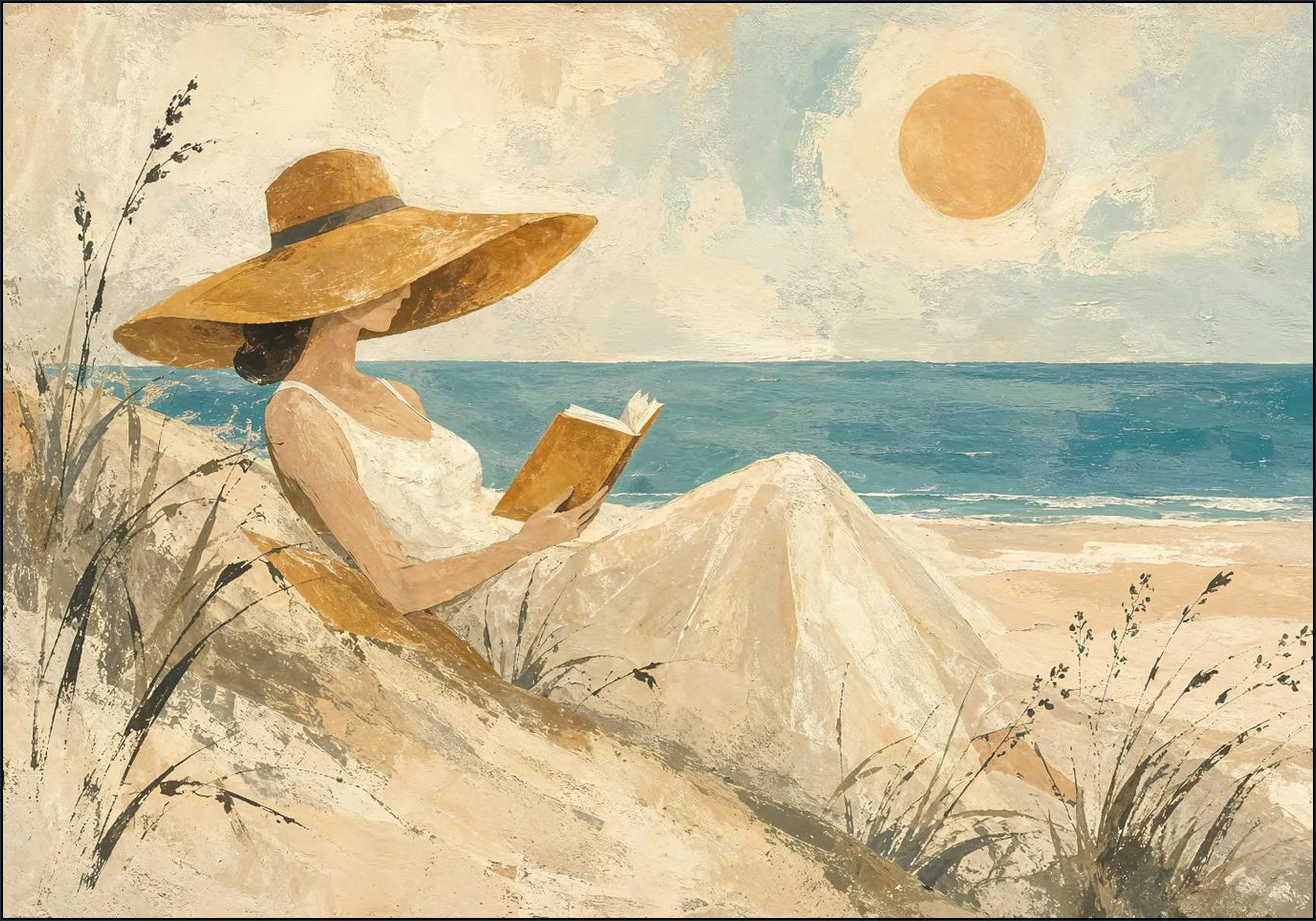 Reading a Book in the Dunes by the Sea