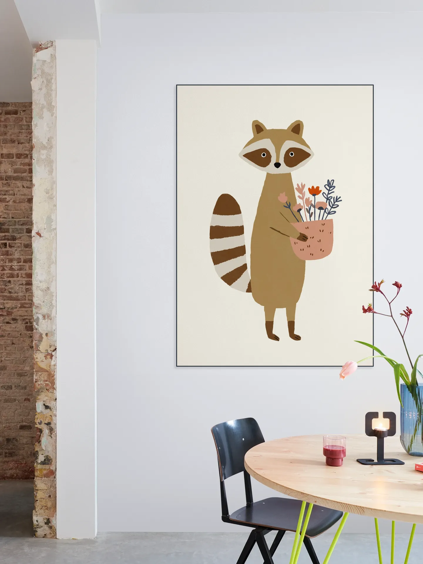 Raccoon with flowers