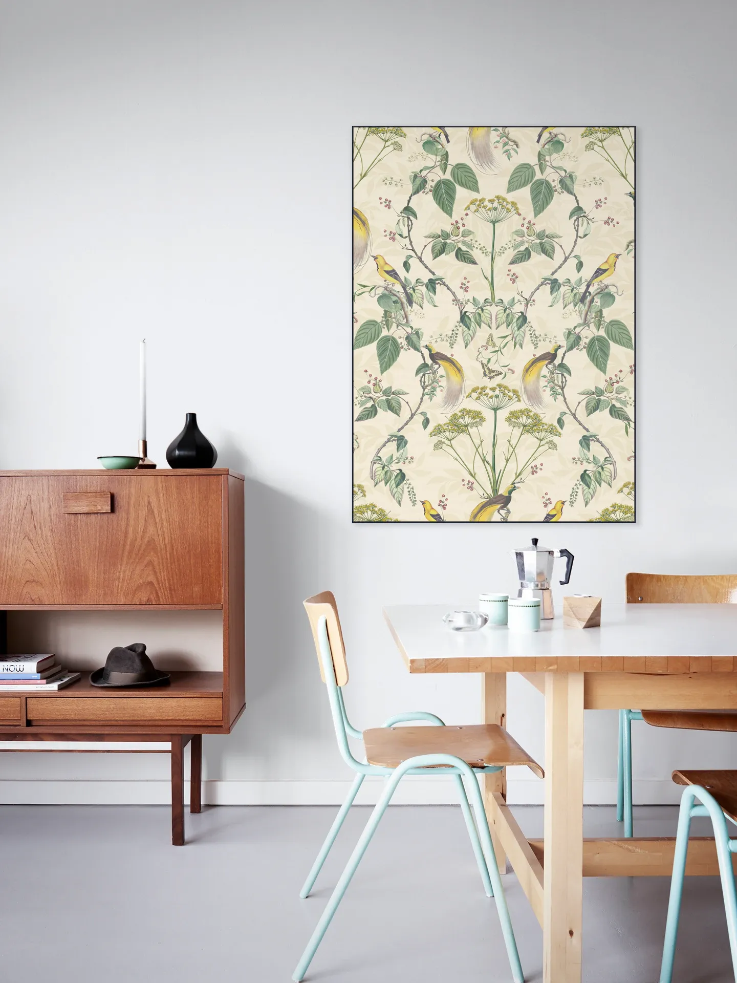 Vintage Floral damask & garden Birds - cream