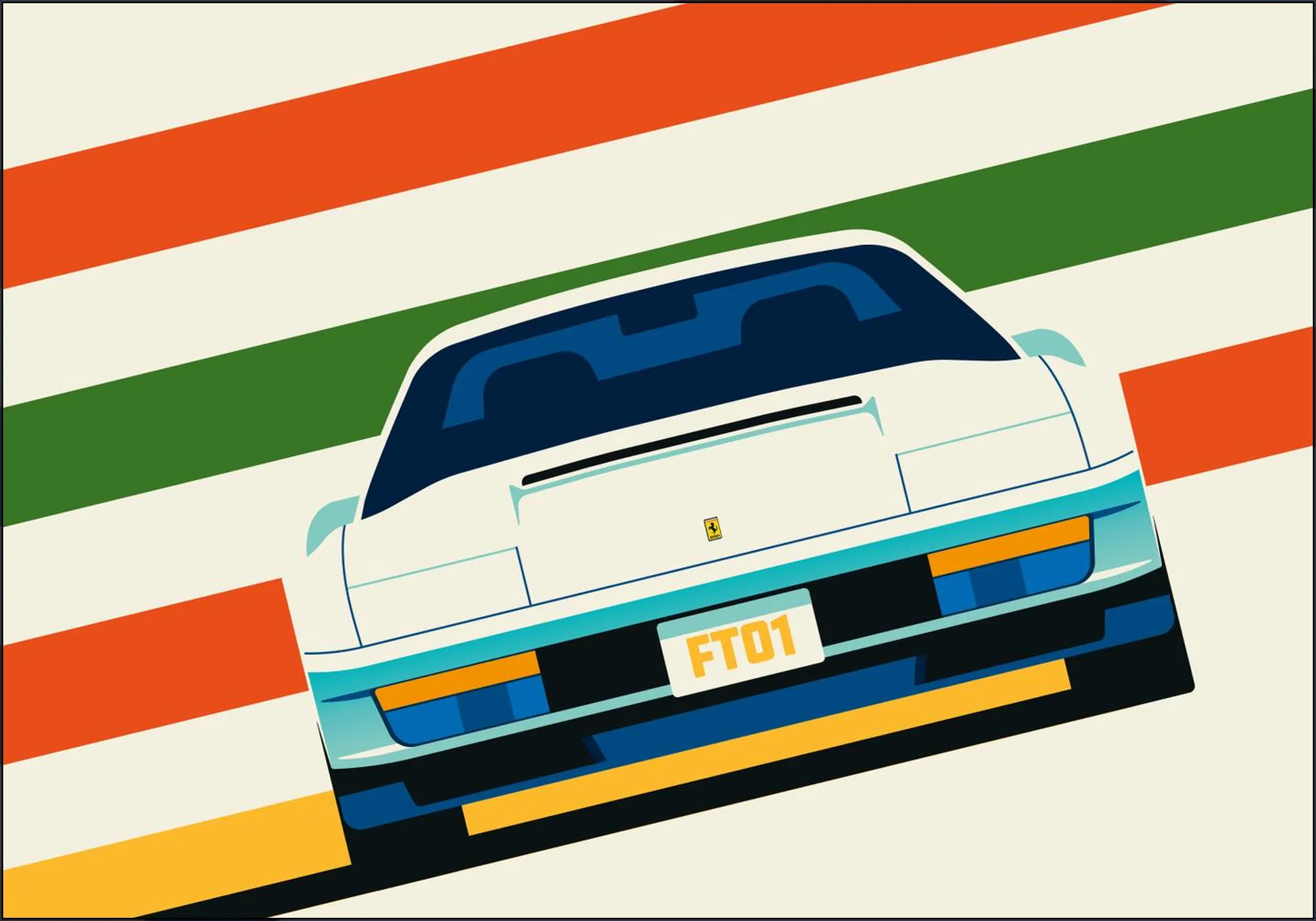 Angeled White Sports Car Front with Stripes